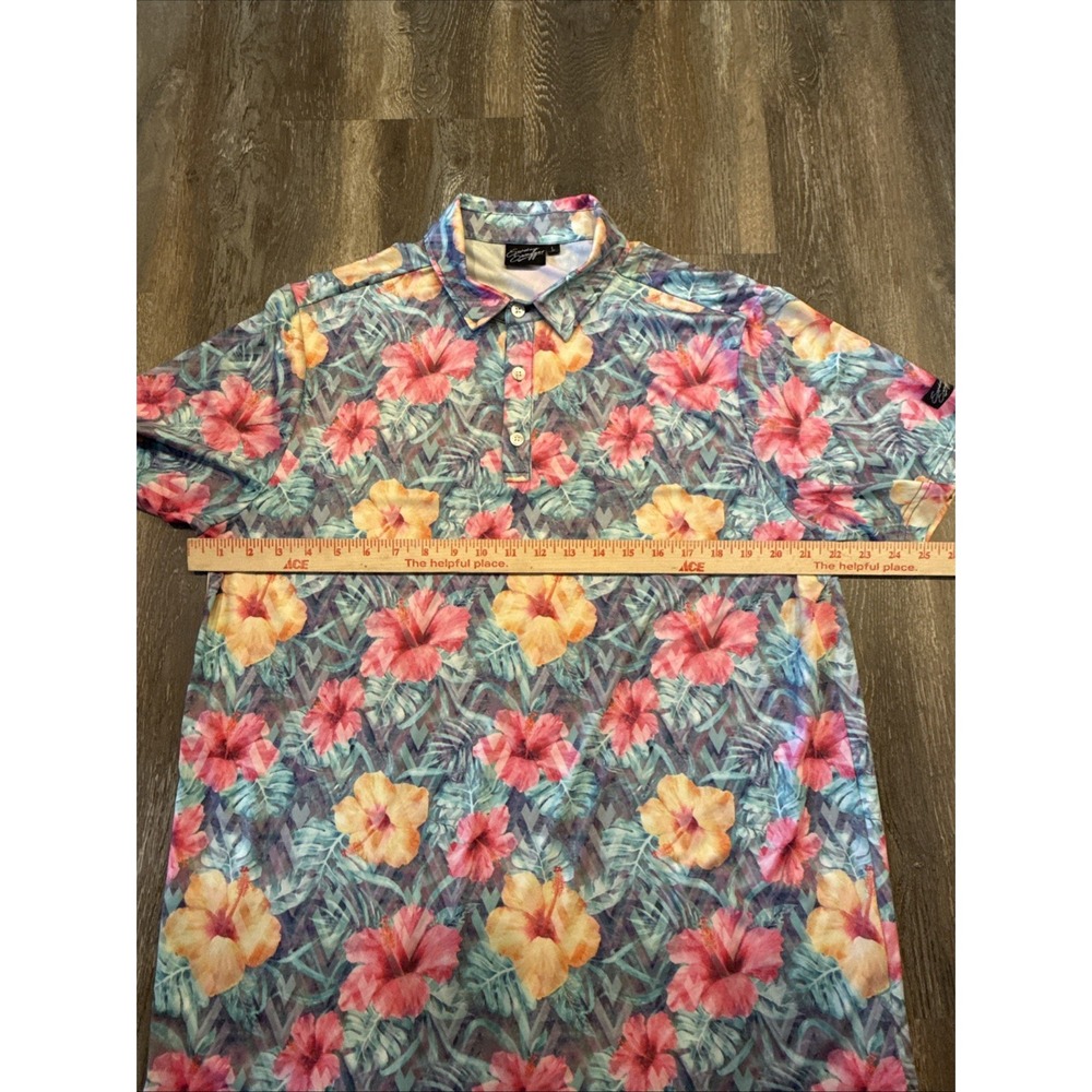 Sunday Swagger Aloha Floral Hawaiian Print Golf Polo Men's Large - Picture 5 of 6